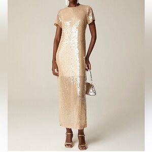 J. Crew Sequin short-sleeve slip dress in gold cream size 16
